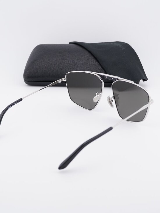 Balenciaga BB0246SA 002 Aviator Sunglasses - Silver/Silver Mirror Double main image 8